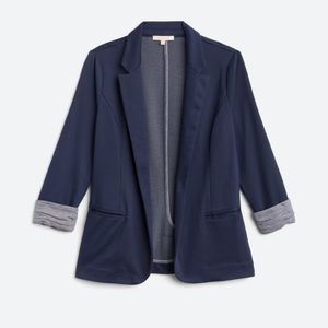 Navy knit blazer ruched 3/4 sleeves